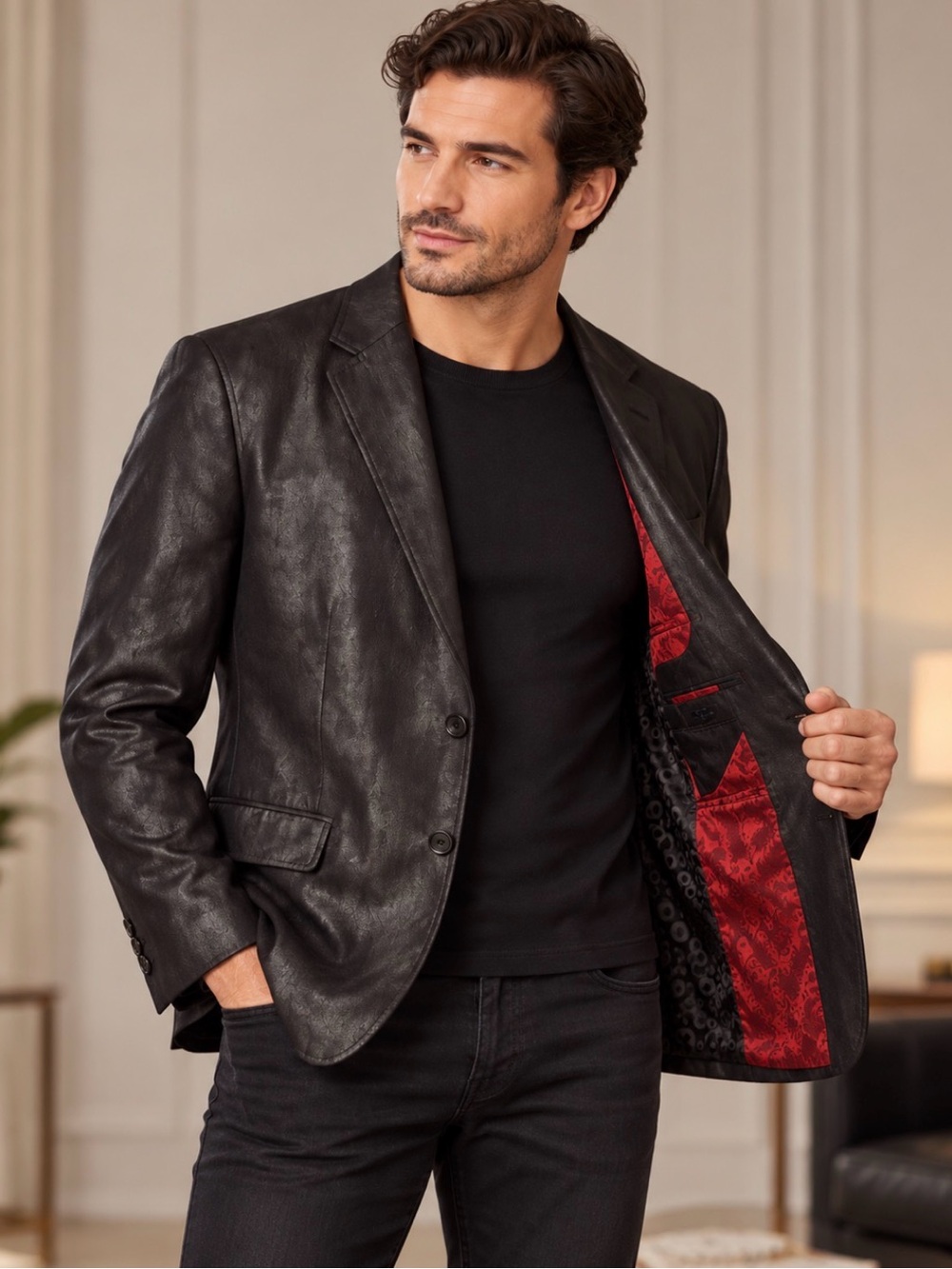 Hechter Studio Men’s Black Textured Blazer 44R 2-Button Sport Coat